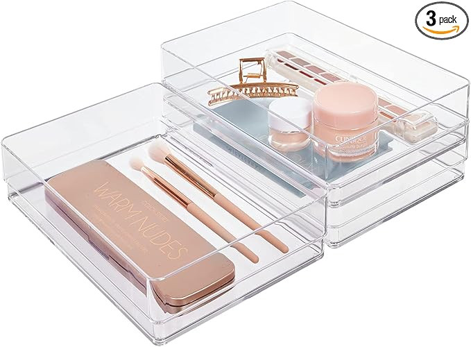 STORi SimpleSort 3-Piece Stackable Clear Drawer Organizer Set | 9" x 6" x 2" Rectangle Trays | Wi... | Amazon (US)
