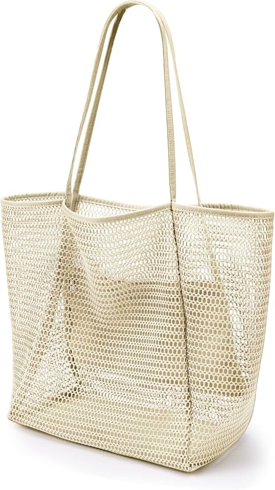 KALIDI Beach Mesh Tote Bag, Casual Tote Bag Hobo Women Foldable MAX 23L Shoulder Bag For Beach Pi... | Amazon (US)