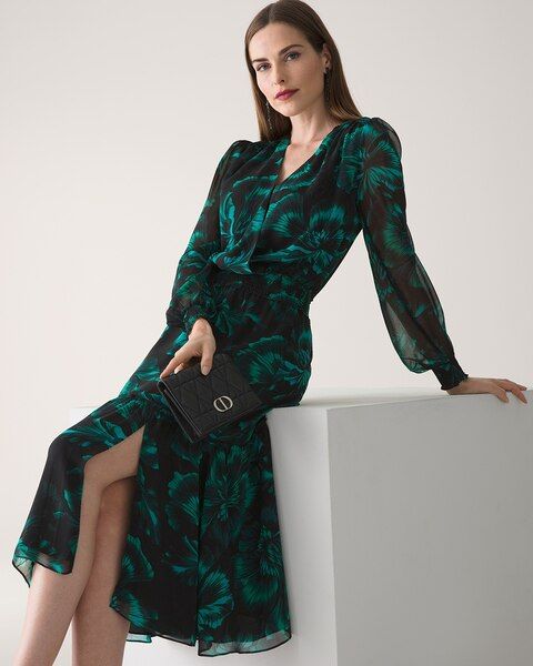 Long Sleeve Floral Midi Dress | White House Black Market