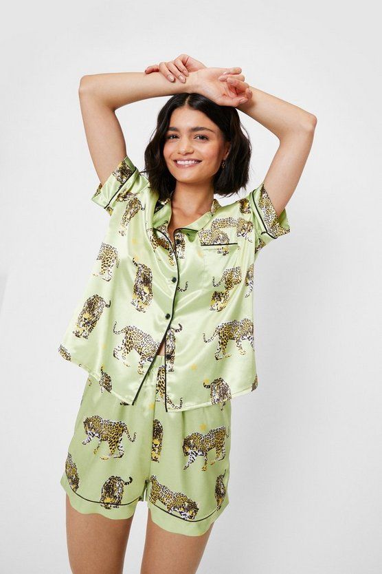 Cheetahs Always Prosper Satin Shorts Pajama Set | Nasty Gal (US)