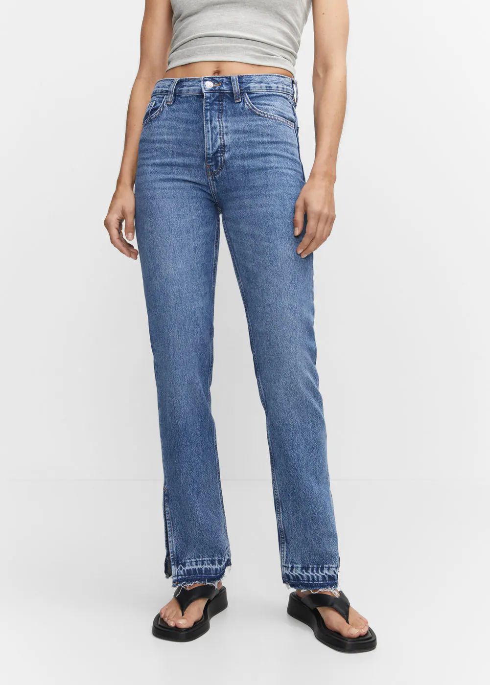 High-rise straight jeans with slits -  Women | Mango United Kingdom | MANGO (UK)