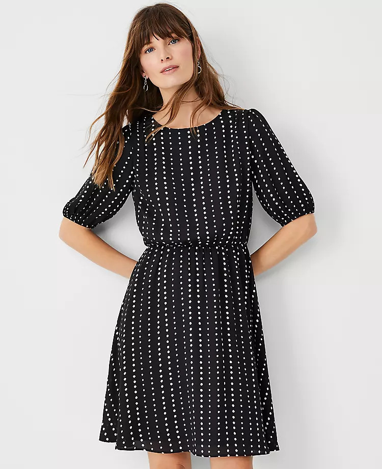 Line Dots Flare Dress | Ann Taylor (US)