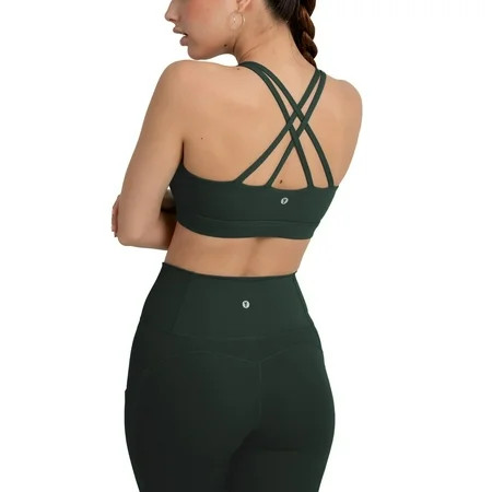 YITTY Active Women's UltraLuxe Strappy Medium Impact Bra, Athleisure, 4-Way-Stretch, Everpine, M | Walmart (US)