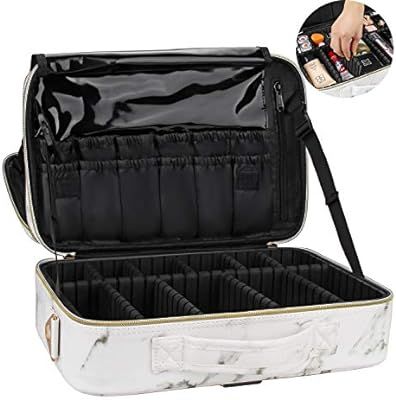 Travel Makeup Train Case Makeup Cosmetic Case Organizer Portable Artist Storage Bag with Adjustab... | Amazon (US)