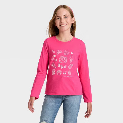 Girls' Long Sleeve 'Pastries' Graphic T-Shirt - Cat & Jack™ Pink | Target