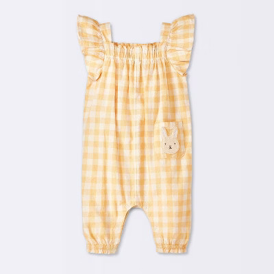 Baby Girls' Gingham Gauze Romper - Cloud Island™ Yellow | Target