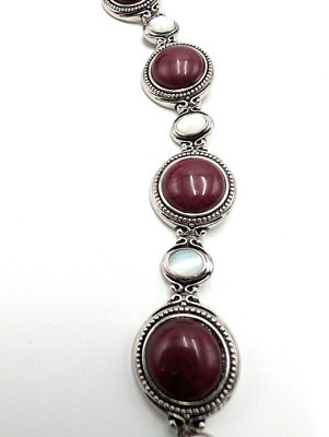 Lia Sophia Burgandy Red & Mother of Pearl Stone & Silver Tone Link Bracelet  | eBay | eBay US