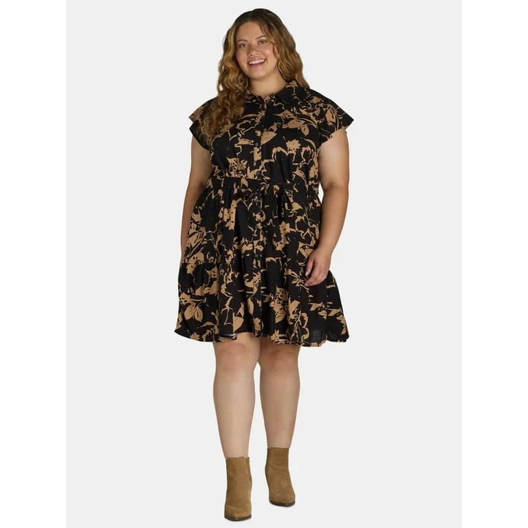 Terra & Sky Women's Ruched Knit Midi Dress with Side Ties, Sizes 0X-5X | Walmart (US)