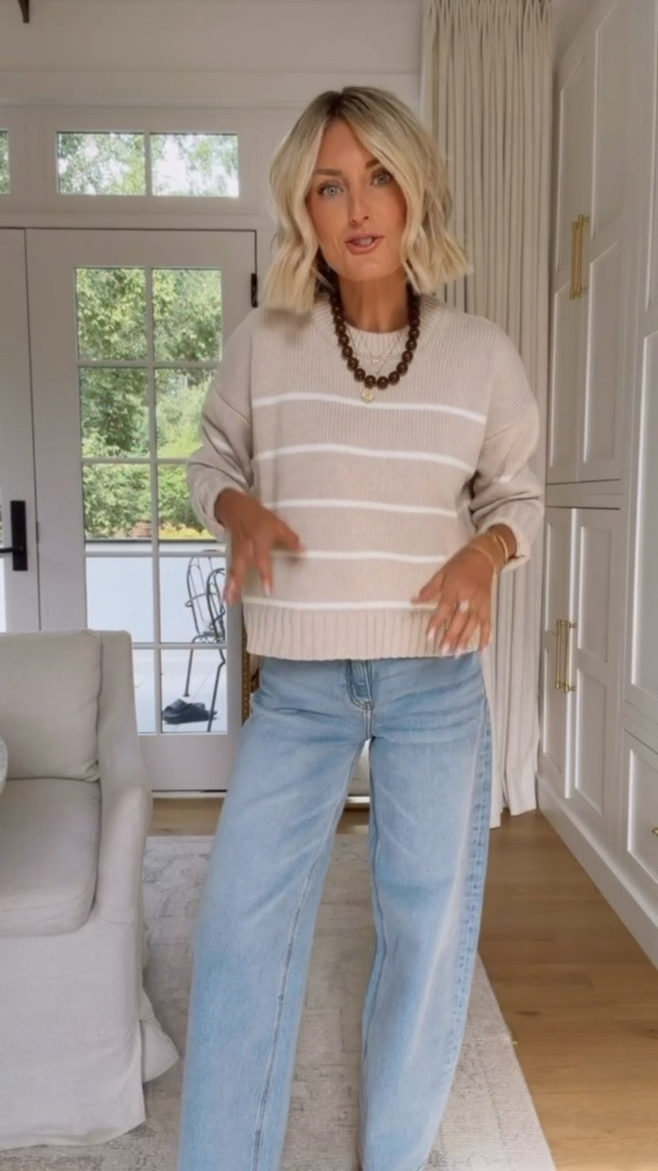 Just love these closet staples from Quince! You can’t go wrong with a good neutral striped sweater and jeans. The quality is great too! Wearing S sweater and 26 jeans

Loverly grey, fashion finds women, striped sweater outfit, capsule wardrobe, neutral outfit inspo, transitional fall fashion finds, work outfits

#LTKSeasonal #LTKootd #LTKWorkwear