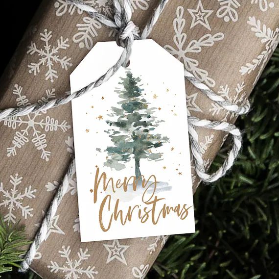 PRINTED Gold Christmas Tree Gift Tag, Christmas Gift Tag, Gift Tags with string, Holiday Gift Tag... | Etsy (US)
