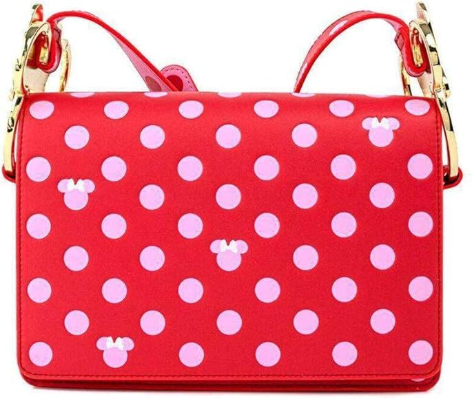 Loungefly Disney Minnie Mouse Pink Polka Dot Bow Strap Crossbody Purse Handbag | Amazon (US)