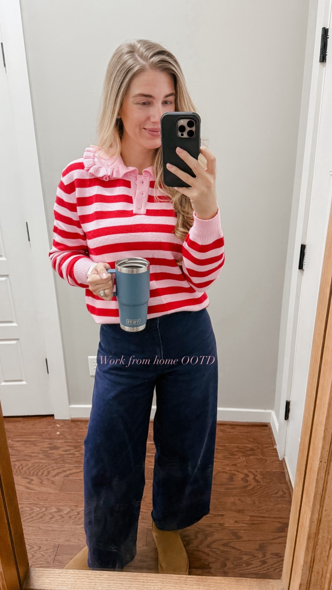 Work from home OOTD. I love an easy and cozy work outfit. This is an Amazon sweater (size medium) that has the cutest details. Ruffle color and striped. Great Valentine’s Day sweater. Jeans are the sailor jeans from Target that are still available in other colors  

#LTKValentine #LTKmomlife #LTKootd