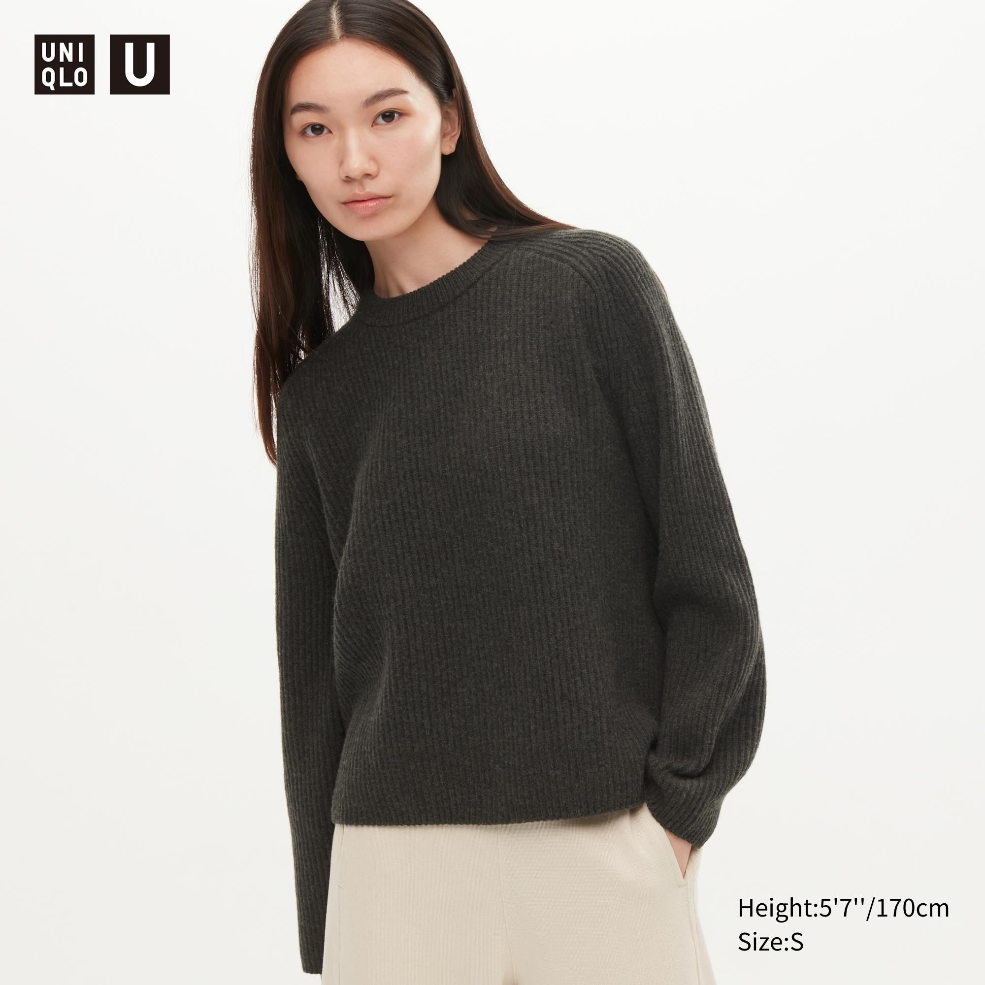U Premium Lambswool Ribbed Crew Neck Long-Sleeve Sweater | UNIQLO US | UNIQLO (US)