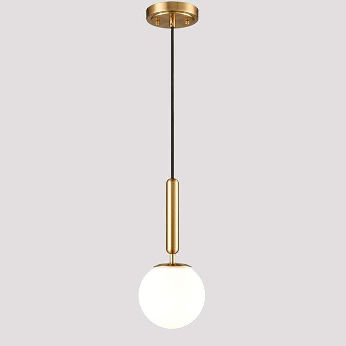 EUL Mid Century Modern Globe Pendant Light Opal Glass Hanging Light Fixture Gold Finish | Amazon (US)