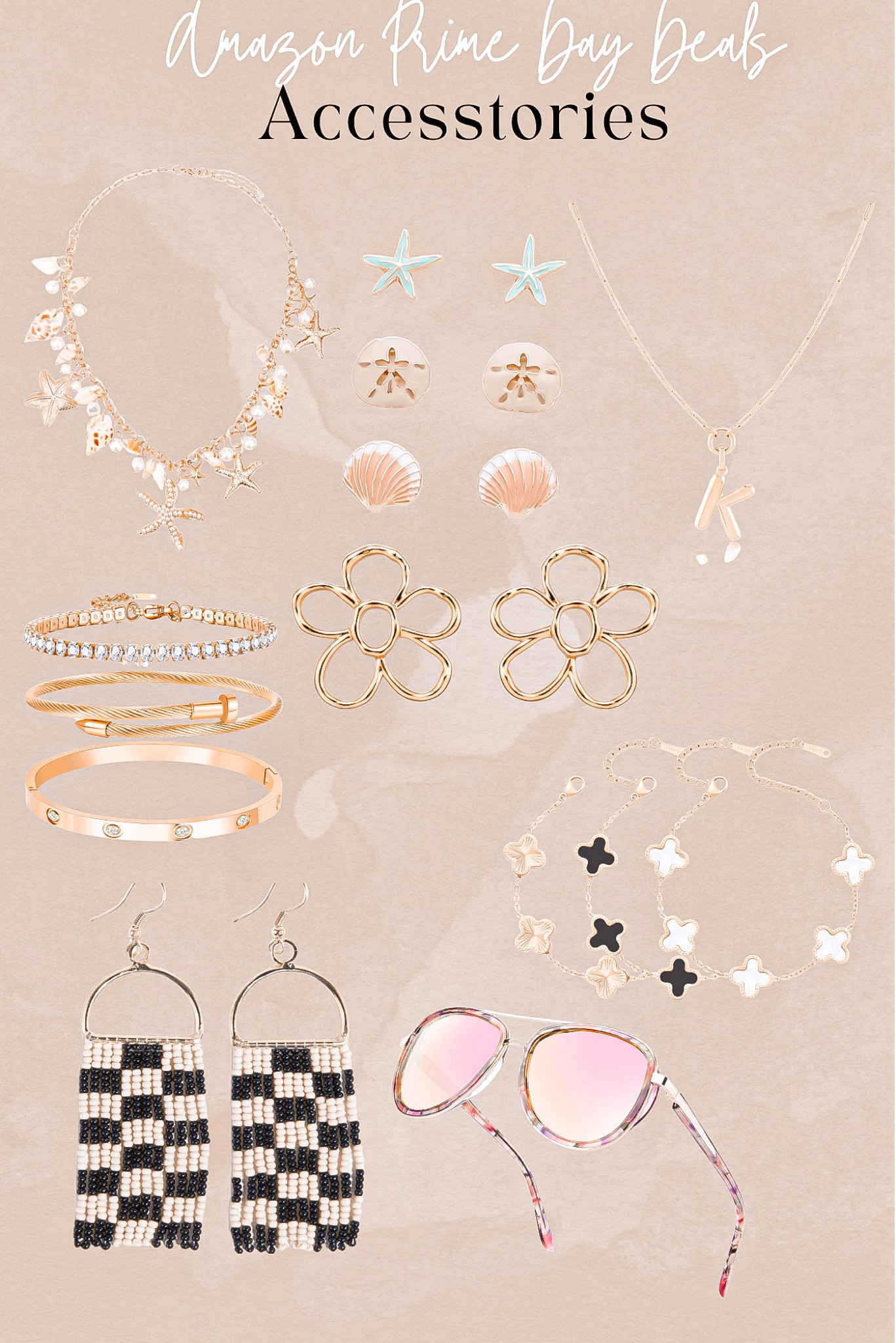 Amazon prime day deals
Accessories edition 

Shell necklace, shell earrings, initial necklace, gold bracelets, Amazon deals, Amazon prime day, Amazon jewelry, Amazon accessories, sunglasses, black and white jewelry 

#LTKStyleTip #LTKSaleAlert #LTKFindsUnder50
