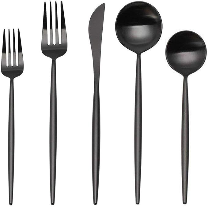 Matte Black Silverware Set, sharecook 20-Piece Stainless Steel Satin Finish Flatware Set Service ... | Amazon (US)