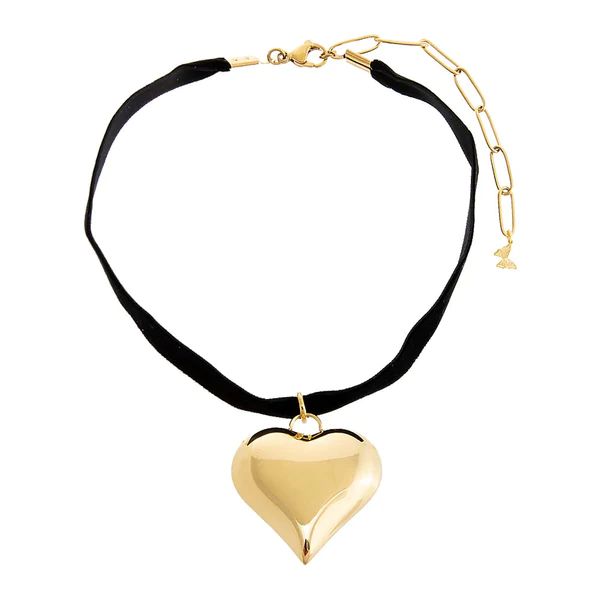 Medium Puffy Heart Necklace Black Velvet Choker | Adina Eden