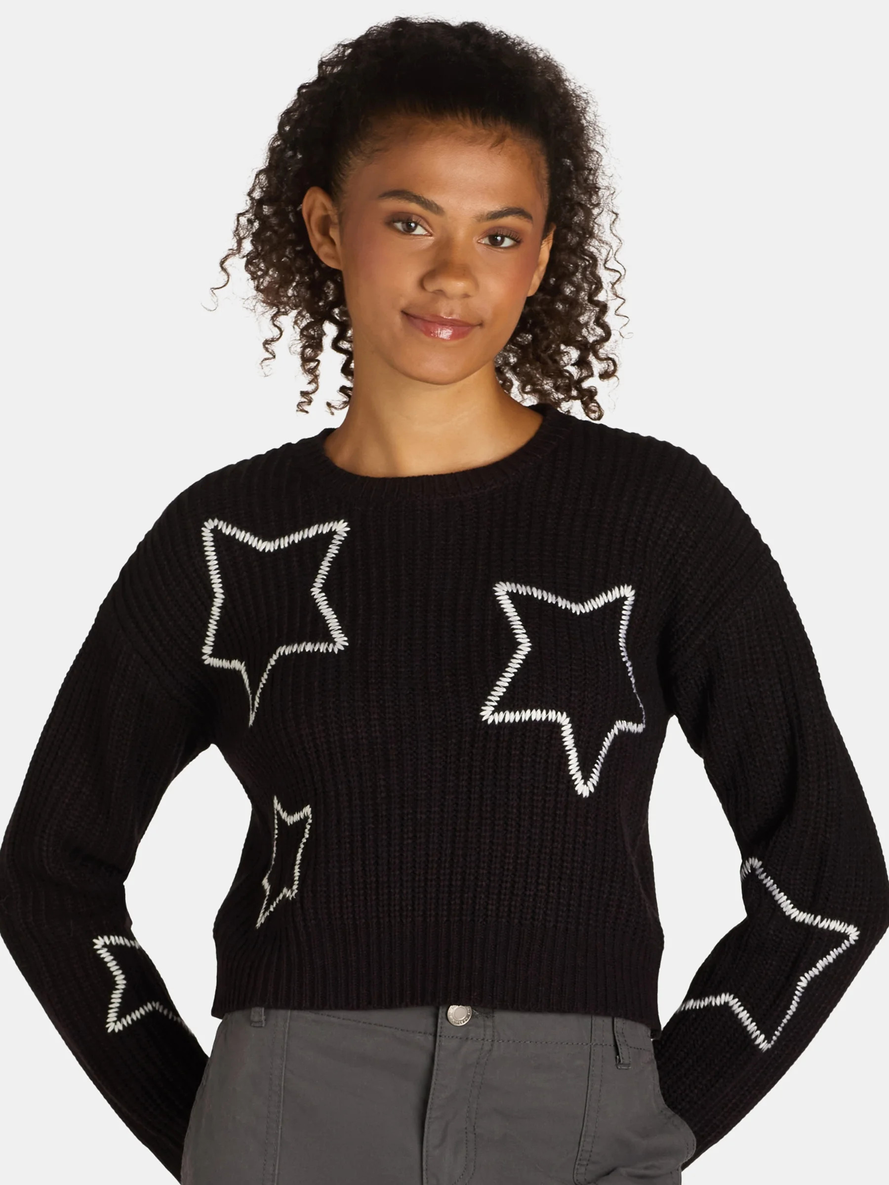 No Boundaries Whipstitch Sweater, Women's and Women’s Plus | Walmart (US)