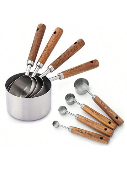 8PCS Baking Cake Weighing Tool Stainless Steel Plated Primary Color Measuring Cup Measuring Spoon... | SHEIN