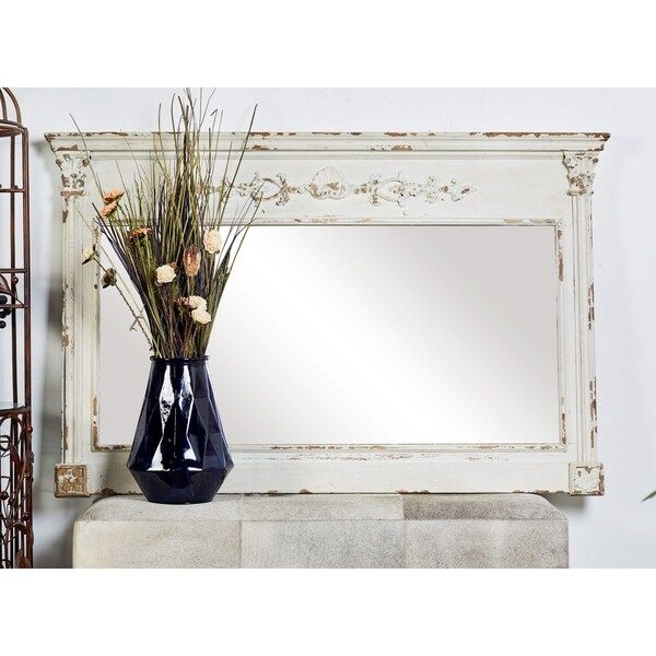 Farmhouse 36 Inch Rectangular Wooden Framed Wall Mirror by Studio 350 - Off-White - N/A | Bed Bath & Beyond