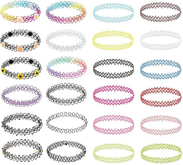 24PC Choker Necklace Set Henna Tattoo Stretch Elastic Jewelry Women Girl Gift Pack | Amazon (US)