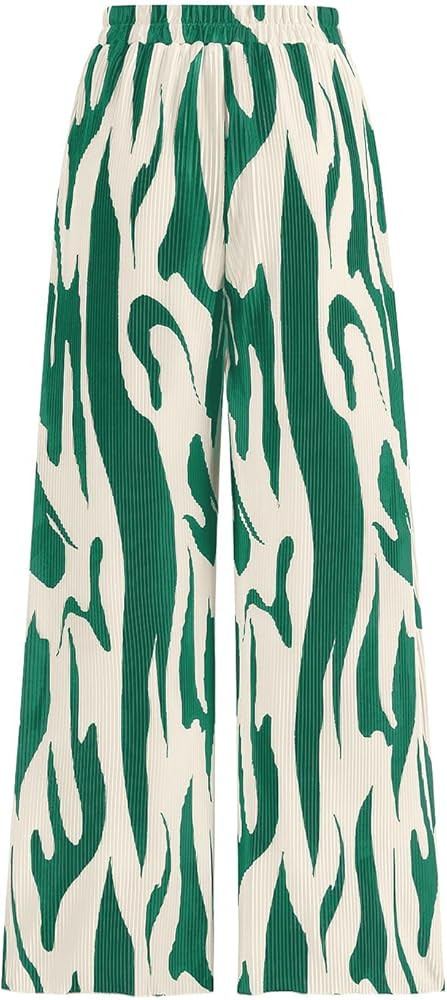 PRETTYGARDEN Womens Pants Dressy Casual Wide Leg Graphic Print Lounge Pants Women Comfy High Wais... | Amazon (US)
