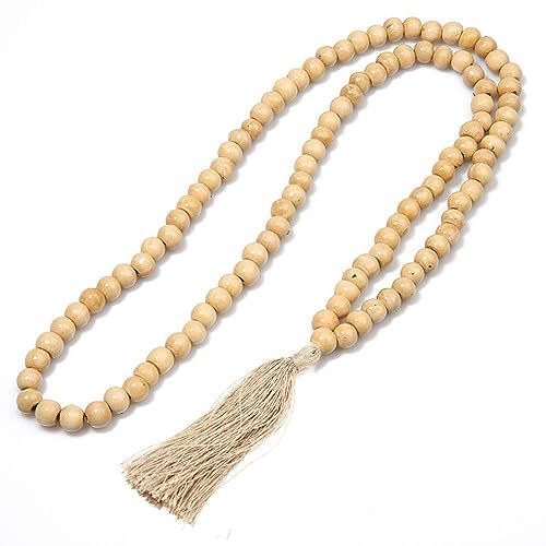 BALIBALI 8MM Wood Mala Bead Necklace Long Fashion Multicolor Tassel Charms Chain Necklace Handmad... | Amazon (US)