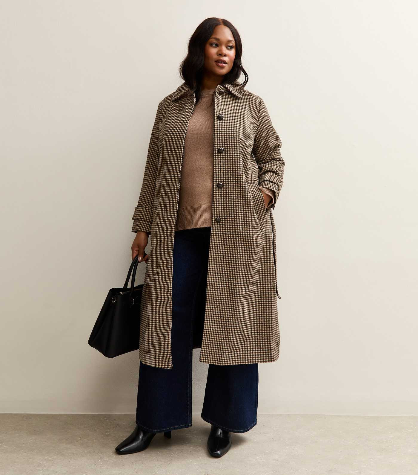 Women's Curve Brown Checked Belted Midi Coat New Look | New Look (UK)
