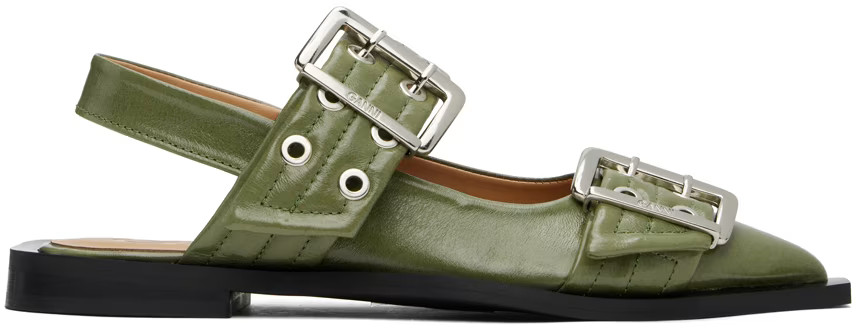 Khaki Feminine Buckle Ballerina Flats | SSENSE