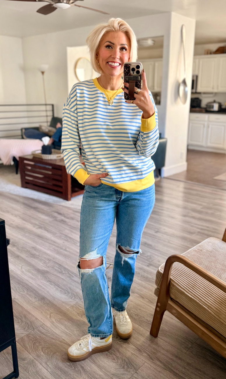 Fun early spring outfit. Sweater: Small Jeans: 29 Shoes: TTS 

 #LTKootd #LTKSaleAlert