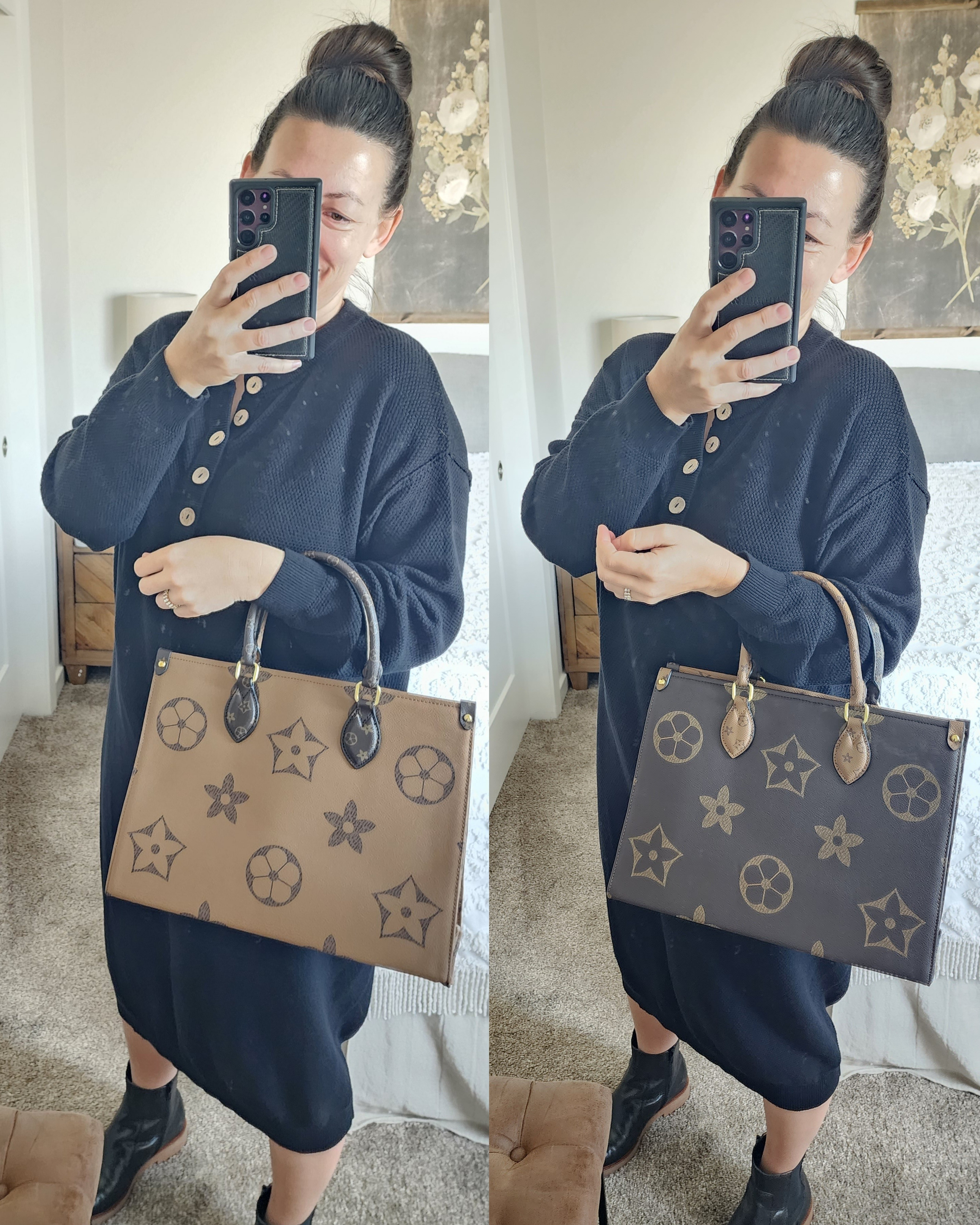 One bag two ways!! #walmart dupe!! Under $50! Comes in several color & size options! / Louis Vuitton LV tote bag handbag handbags bag bags shoulder purse clutch Monogram embossed daisy rose richports mila kate faux leather 

#LTKitbag #LTKfindsunder50 #LTKsalealert