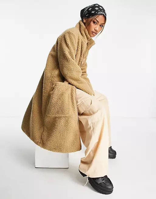 Violet Romance longline borg coat in sand | ASOS (Global)