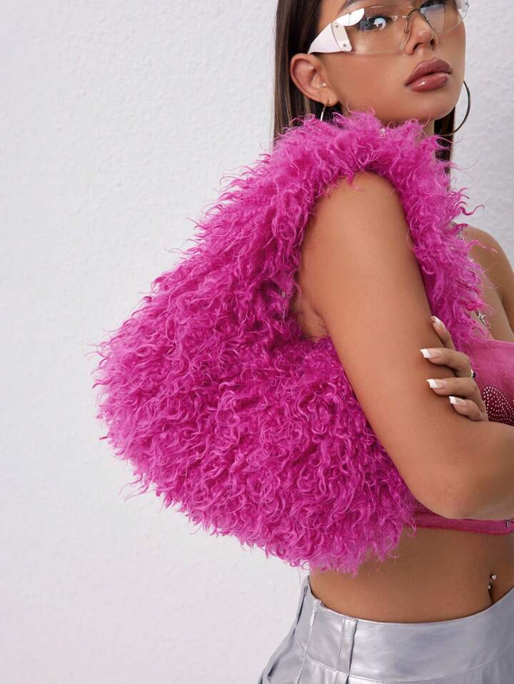 MICHELLE BAG Dopamine Style Crescent Bag, Y2K Plush Shoulder Bag, Candy-Colored Ladies Armpit Bag... | SHEIN