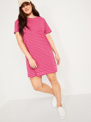 Loose Vintage Garment-Dyed Striped T-Shirt Shift Dress for Women | Old Navy (US)
