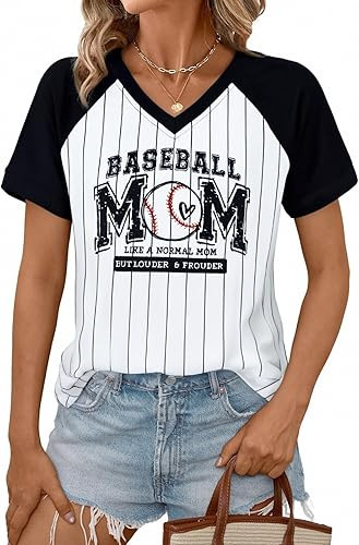 Baseball Shirt Women Baseball Mom T-Shirt Baseball Heart Graphic Tees Game Day Short Pullover Top... | Amazon (US)