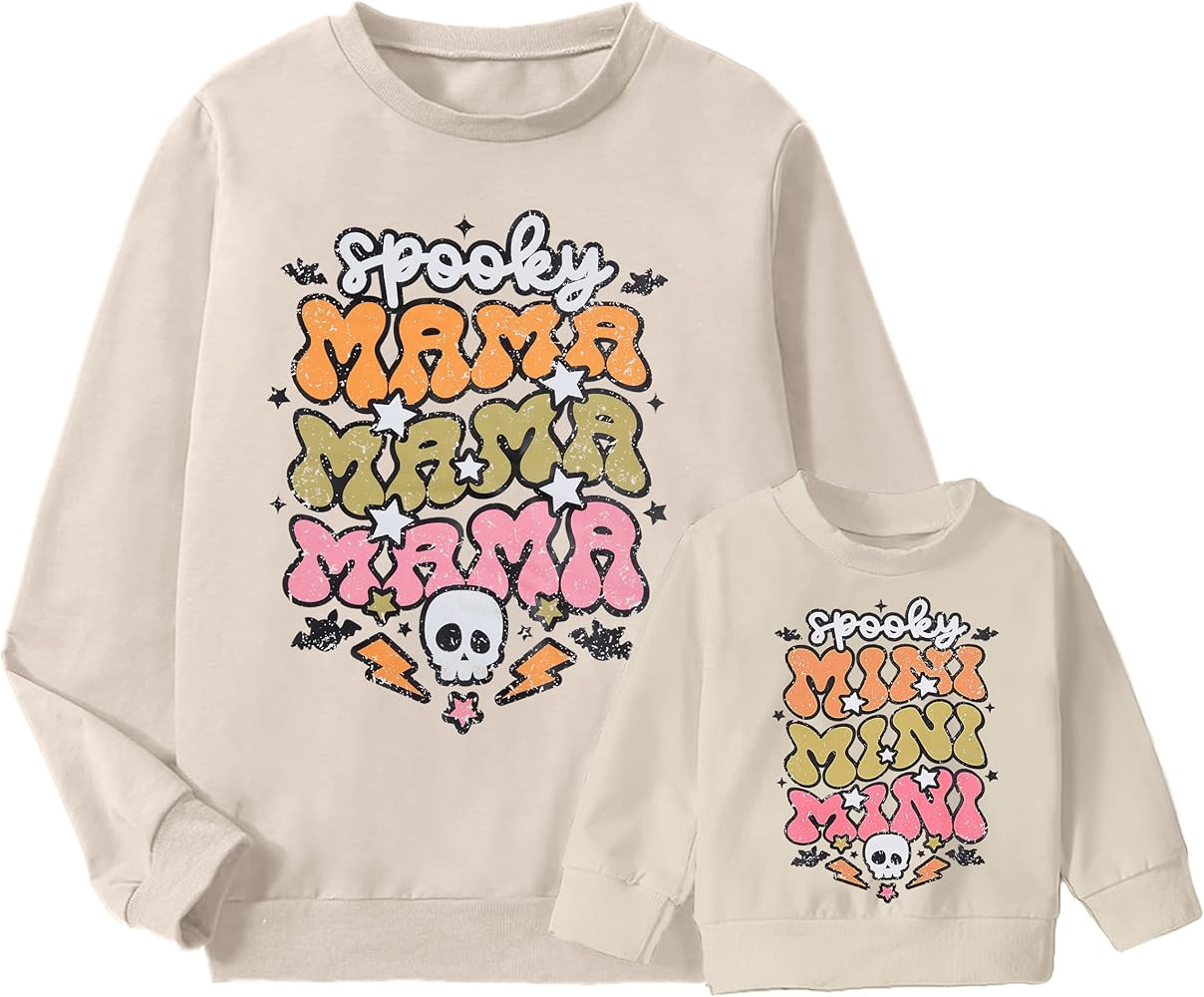 VILOVE Halloween Mommy and Me Sweatshirt Spooky Mama Shirt Spooky Mini Shirt Halloween Family Mat... | Amazon (US)