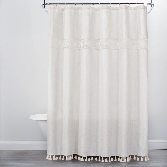 Solid Crochet with Tassels Shower Curtain Tan - Opalhouse™ | Target