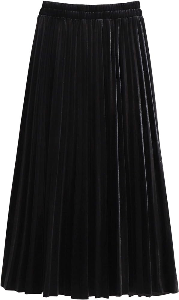 chouyatou Women's Casual Stretched High Waist Plus Size A Line Flared Flowy Pleated Long Velvet P... | Amazon (US)