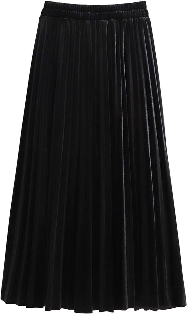 chouyatou Women's Casual Stretched High Waist Plus Size A Line Flared Flowy Pleated Long Velvet P... | Amazon (US)
