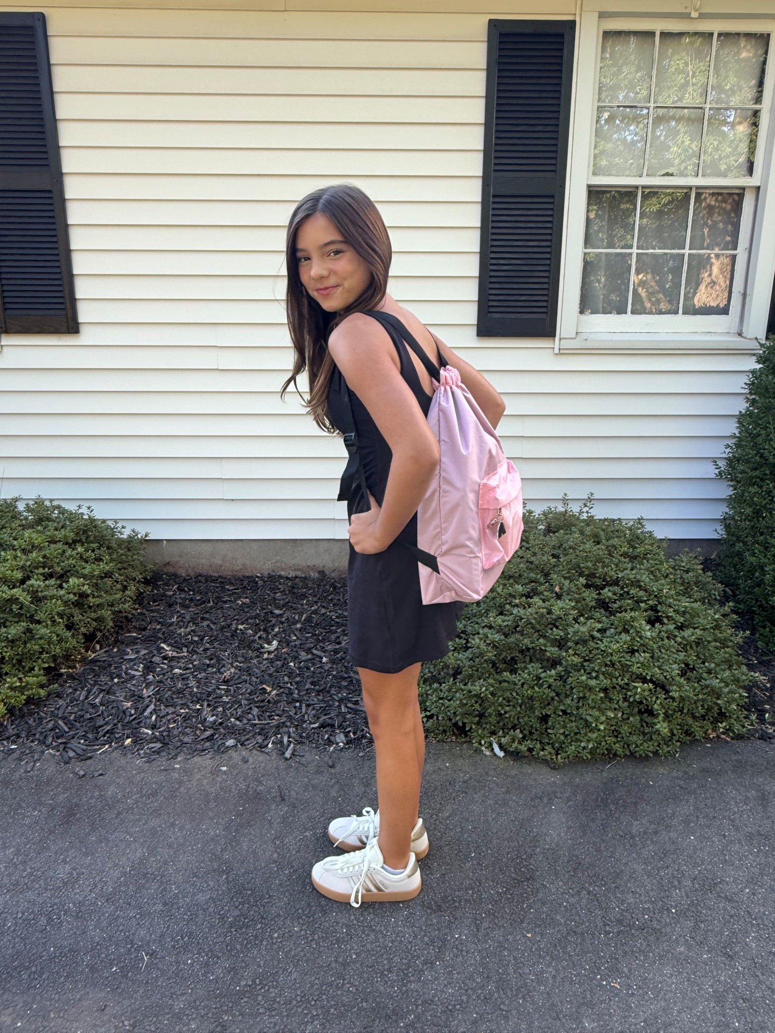 Middle School Ready - 6th grade - outfit for the first day of school. Black athletic dress with built in bra, Adidas, drawstring backpack  

#LTKKids #LTKActive #LTKFamily