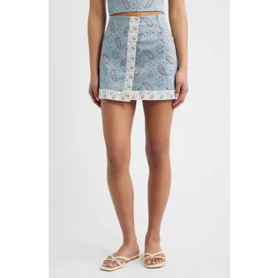 Hill House Home The Tyla Print Faux Wrap Miniskirt in Gemstone Mosaic Dusty Blue at Nordstrom, Size X-Small | Nordstrom