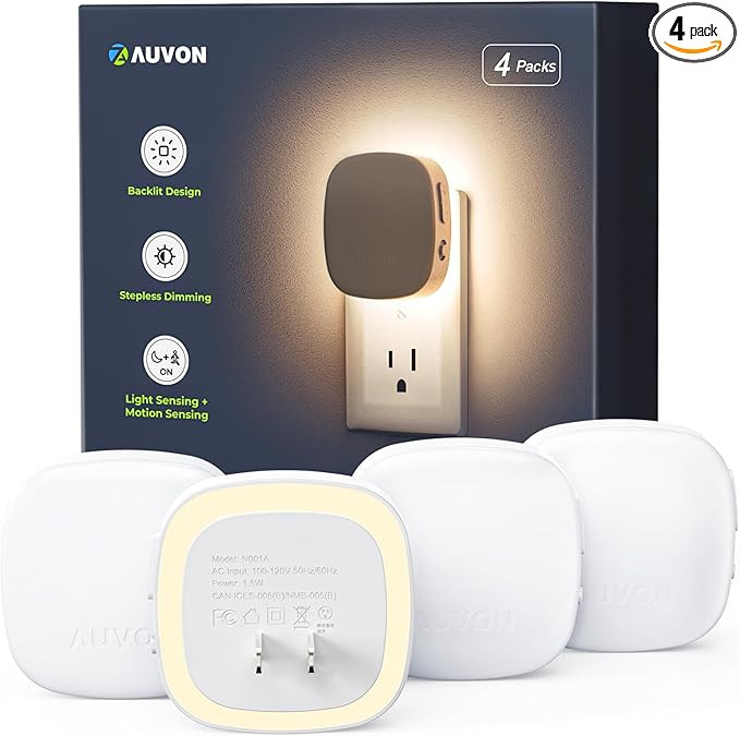 AUVON Plug-in LED Backlit Night Light with Motion Sensor & Dusk to Dawn Sensor, Dimmable Warm Whi... | Amazon (US)