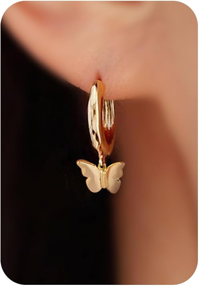 Huggie Earrings for Women-14K Gold/Silver Plated Starfish Butterfly Snake Feather Bee Leaf Dangle... | Amazon (US)