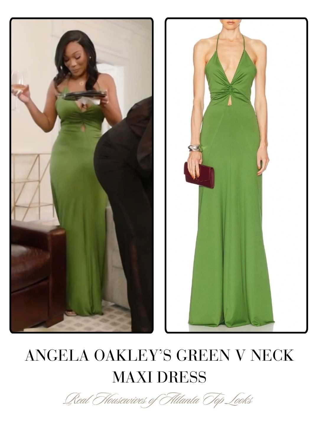 Angela Oakley’s Green V Neck Maxi Dress