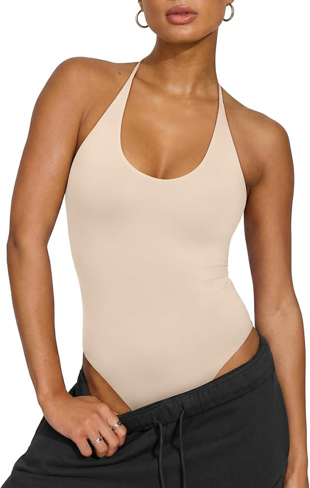 REORIA Women's Bodysuit Scoop Neck Halter Tank Top | Amazon (US)