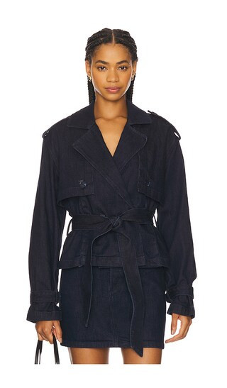 Favorite Daughter The Cropped Charles Trench in Navy. - size M | Revolve Clothing (Global)