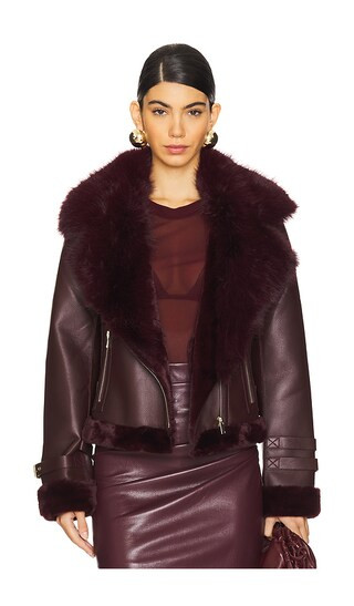 Dion Faux Fur Moto Jacket in Malbec | Revolve Clothing (Global)