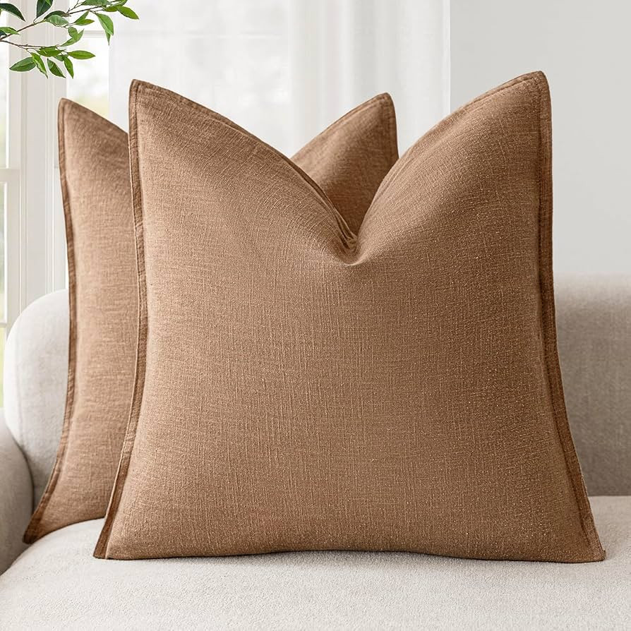 Foindtower Pack of 2, Decorative Linen Soild Throw Pillow Covers Soft Accent Cushion Case Boho Fa... | Amazon (US)