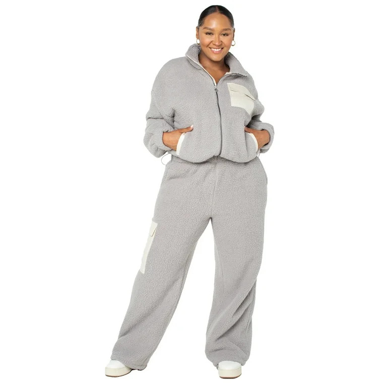 Celebrity Pink Women’s and Women’s Plus Teddy Fleece Jacket and Wide Leg Pants Set, 2-Piece, ... | Walmart (US)