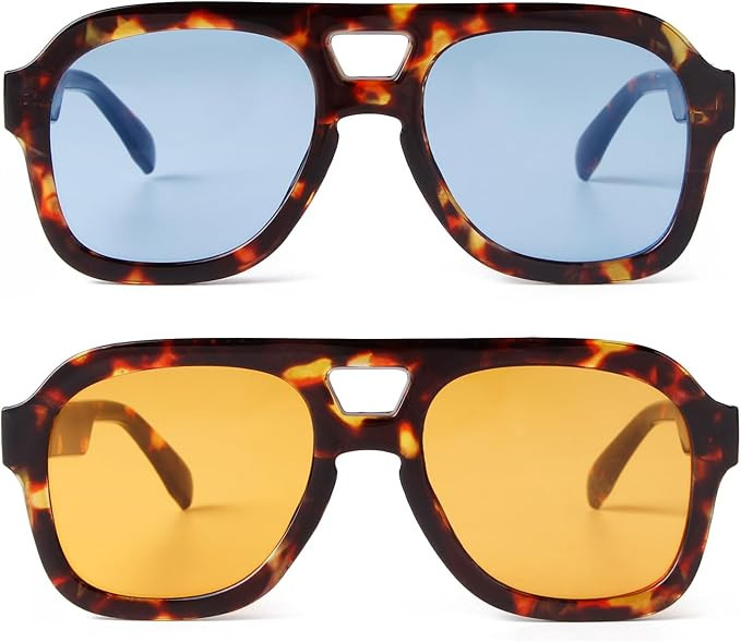 JUDOO Retro 70s Square Flat Aviator Sunglasses for Women Men Trendy Rectangle Double Bridge Geome... | Amazon (US)